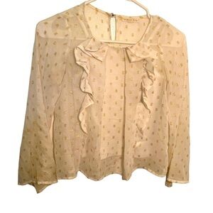 Copper Key Ruffle Blouse White Gold Metallic Squares